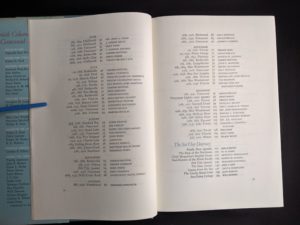 Table of Contents page 2 of 3 in a 1958 first edition copy of British Columbia -A Centennial Anthology