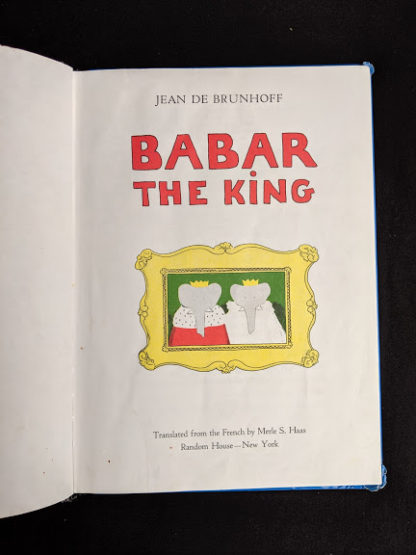 Title page in a 1963 copy of Babar the King by Jean de Brunhoff