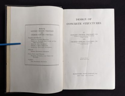 Title page inside a 1940 copy of Design of Concrete Structures 4th Edition by Urquhart and O'Rourke