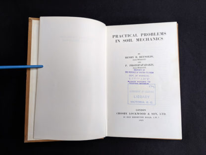 Title page inside a 1959 textbook Practical Problems in Soil Mechanics- third edition- by Henry R. Reynolds and P. Protopapadakis