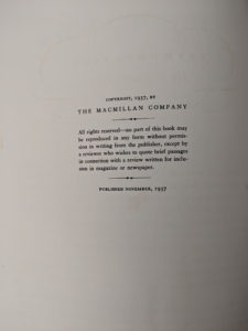 copyright page up close in a 1946 second printing of a Rainbow Classics edition of Pinocchio The Adventures of a Little Wooden Boy