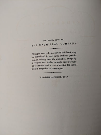 copyright page up close in a 1946 second printing of a Rainbow Classics edition of Pinocchio The Adventures of a Little Wooden Boy