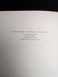 copyright page up close inside a 1959 textbook Practical Problems in Soil Mechanics- third edition- by Henry R. Reynolds and P. Protopapadakis