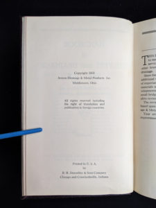 copyright up close in a 1950 copy of Handbook of Culvert & Drainage Practice - ARMCO Products