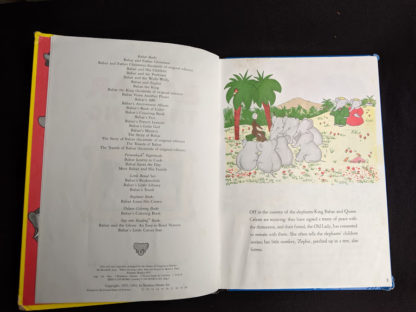 first page in a 1963 copy of Babar the King by Jean de Brunhoff