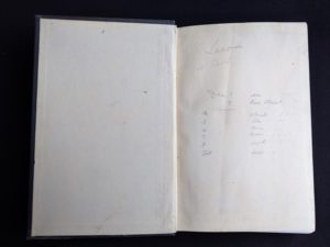 Front pastedown and endpaper inside a 1940 copy of Design of Concrete Structures 4th Edition by Urquhart and O'Rourke