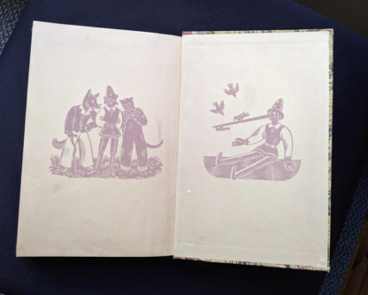 front pastdown and endpaper in a 1946 second printing of a Rainbow Classics edition of Pinocchio The Adventures of a Little Wooden Boy