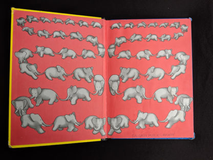 front pastedown and endpaper in a 1963 copy of Babar the King by Jean de Brunhoff