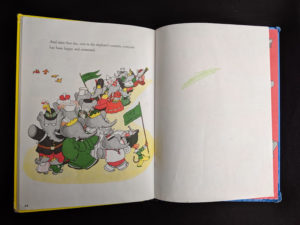last page in a 1963 copy of Babar the King by Jean de Brunhoff