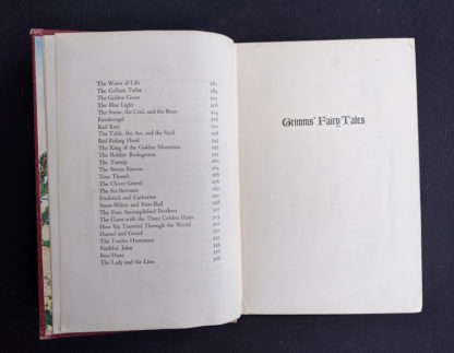 Contents page 2 of 2 inside a 1945 Grimms Fairy Tales By the Brothers Grimm published by Grosset & Dunlap