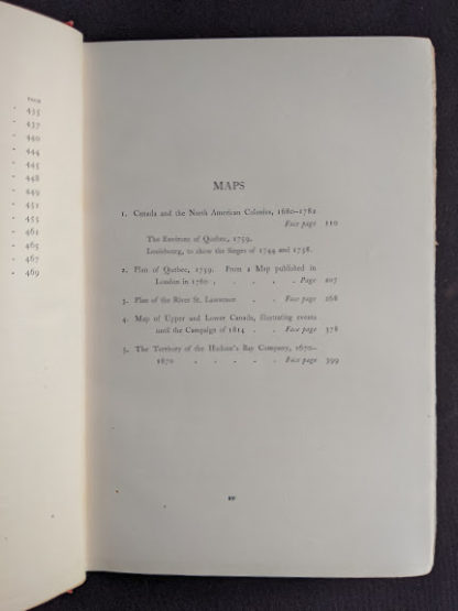 List of Maps in a 1904 copy of Old Quebec - The Fortress of New France by Gilbert Parker and Claude G Bryan