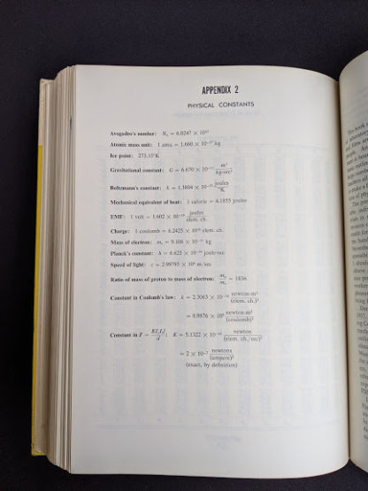 Physical Constants page inside a 1960 copy of Physics - Physical Science Study Committee - First Edition