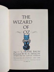 title page in a 1962 copy of The Wizard of Oz published by Macmillan Company with illustrations by Denslow