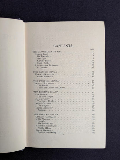 Table of Contents page 1 of 3 in a 1925 copy of A Study of Modern Drama by Barrett H Clark - First Edition