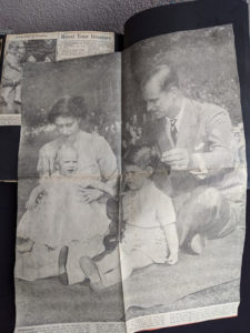 family photo of Princess Elizabeth with her husband and small children Charles and Anne