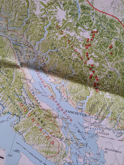 1964 physiographic map of Landforms of British Columbia - up close