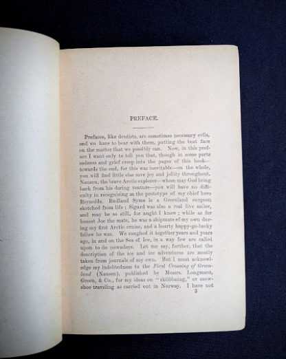 Preface inside a copy of To Greenland and the Pole by Gordon Staples - 1890s circa