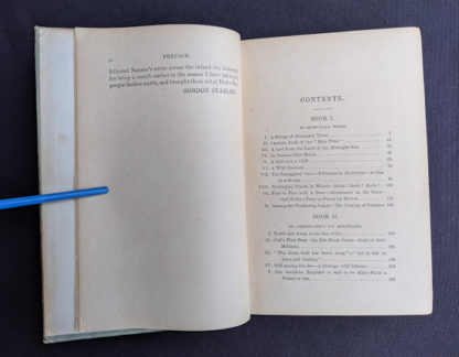 Table of Contents page 1 of 2 inside a copy of To Greenland and the Pole by Gordon Staples - 1890s circa