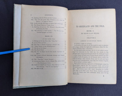 Table of Contents page 2 of 2 inside a copy of To Greenland and the Pole by Gordon Staples - 1890s circa