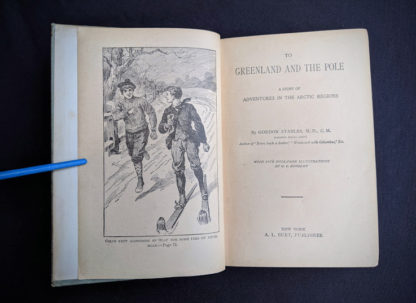 Title page inside a 1890s circa of To Greenland and the Pole by Gordon Staples