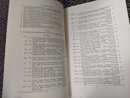 list of illustrations and plates inside a 1964 copy of Landforms of British Columbia - A Physiographical Outline by Stuart S. Holland
