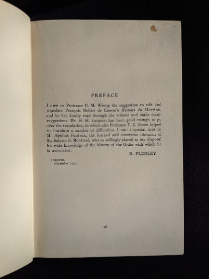 Preface inside a 1928 limited edition of Montreal 1640-1672 - From the French of Collier De Casson