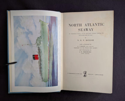 Title page inside a 1955 copy of North Atlantic Seaway - an illustrated history of the passenger services linking the old world with the new