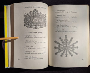 An Easter Carole inside a 1952 copy of The Easter Book Of Legends And Stories - fourth Edition -illustrated by Pamela Bianco