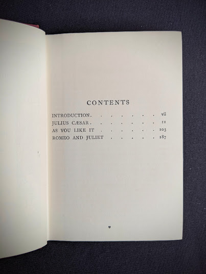 Contents page in Shakespeare Plays for Community Players in the Nelsons Classics - Series - Circa 1920s