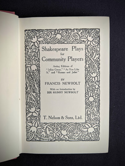Title page in Shakespeare Plays for Community Players in the Nelsons Classics - Series - Circa 1920s