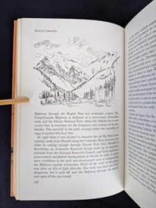 drawing of Rogers Pass inside a 1966 copy of The Road Across Canada by Edward McCourt - 2nd Printing