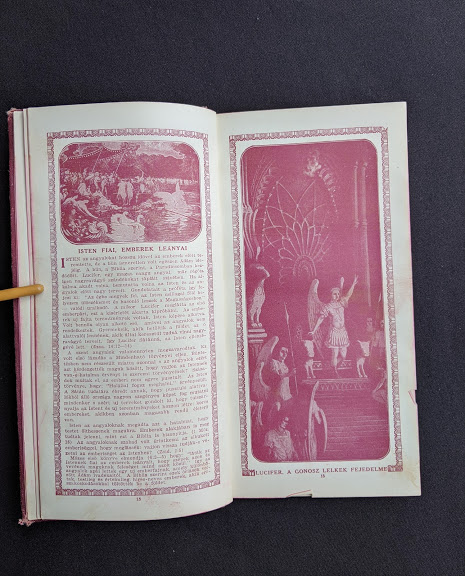 image of Lucifer inside a 1914 Hungarian Bible - A SZÁZADOK LATKÉPE VAGY - A TEREMTÉS MÜVE KÉPEKBEN