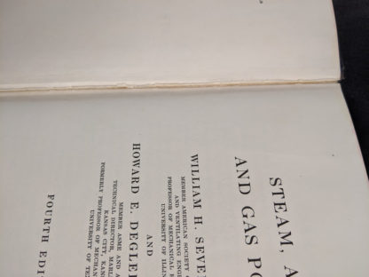 seam split inside a 1948 copy of Steam, Air And Gas Power by Severns And Degler 4th Edition