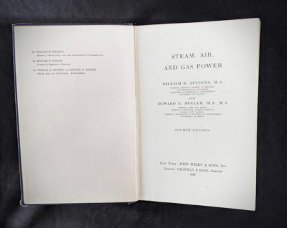 title page inside a 1948 copy of Steam, Air And Gas Power by Severns And Degler 4th Edition