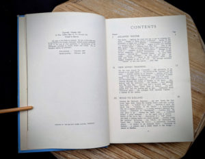 Contents page 1 of 3 inside a 1946 copy of Saints Devils and Ordinary Seamen Life on the Royal Canadian Navys Lower Deck -second printing