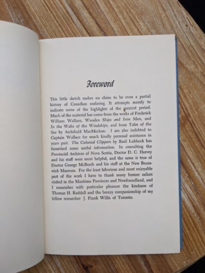 Foreward inside a 1960 copy of The Salt Water Men - Canadas Deep Sea Sailors by Joseph Schull