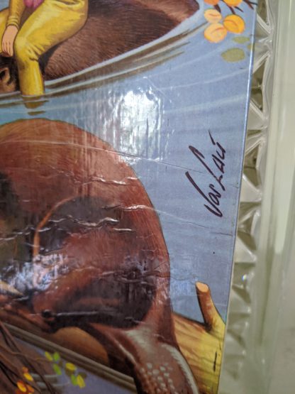 artists mark up close on a 1973 copy of Journey to the Blue Lake - The Adventures of Dinky and Flora