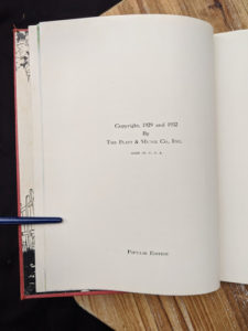 copyright page inside a 1932 copy of A Childs Garden of Verses by Robert Louis Stevenson - popular edition