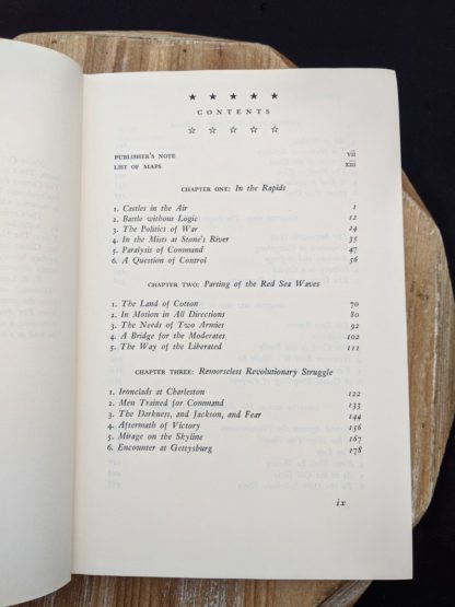 Contents page 1 of 3 inside a 1965 copy of Never Call Retreat - The Centennial History of the Civil War by Bruce Catton - Volume Three