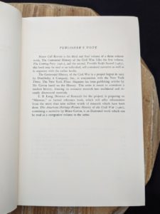 Publishers note inside a 1965 copy of Never Call Retreat - The Centennial History of the Civil War by Bruce Catton - Volume Three