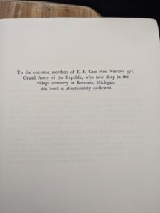 dedication page inside a 1965 first edition copy of Never Call Retreat - The Centennial History of the Civil War by Bruce Catton - Volume Three