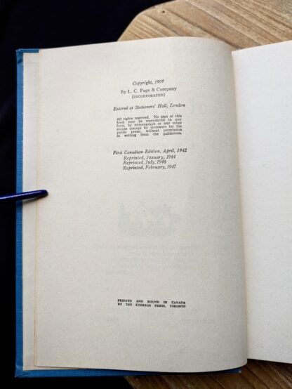 copyright page inside a 1947 copy of Anne of Avonlea by Montgomery