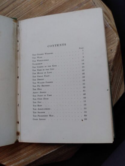 Contents page 1 of 2 inside a 1903 First edition copy of The Golden Windows - A Book Of Fables For Young And Old
