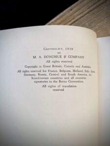 Copyright page up close inside a 1939 copy of Wild Flowers of the Northern States and Canada by Arthur Craig Quick - First Edition