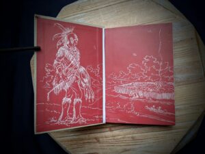 Front endpaper and pastedown inside a 1943 copy of Chief Black Hawk by Frank L Beals - The American Adventure Series - First Edition