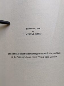 Copyright page - 1902 Lavender & Old Lace by Myrtle Reed - First Edition