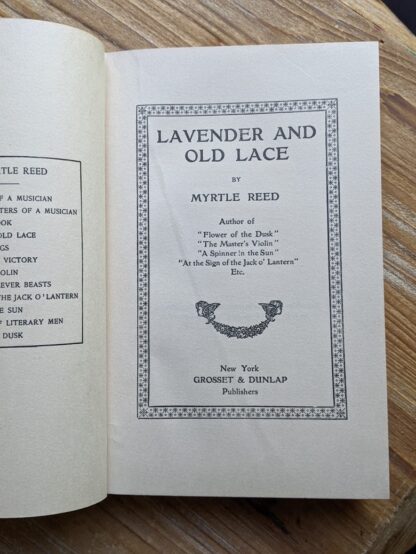 Title page inside a 1902 copy of Lavender & Old Lace by Myrtle Reed