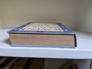 Top edge of textblock on a 1902 copy of Lavender & Old Lace by Myrtle Reed