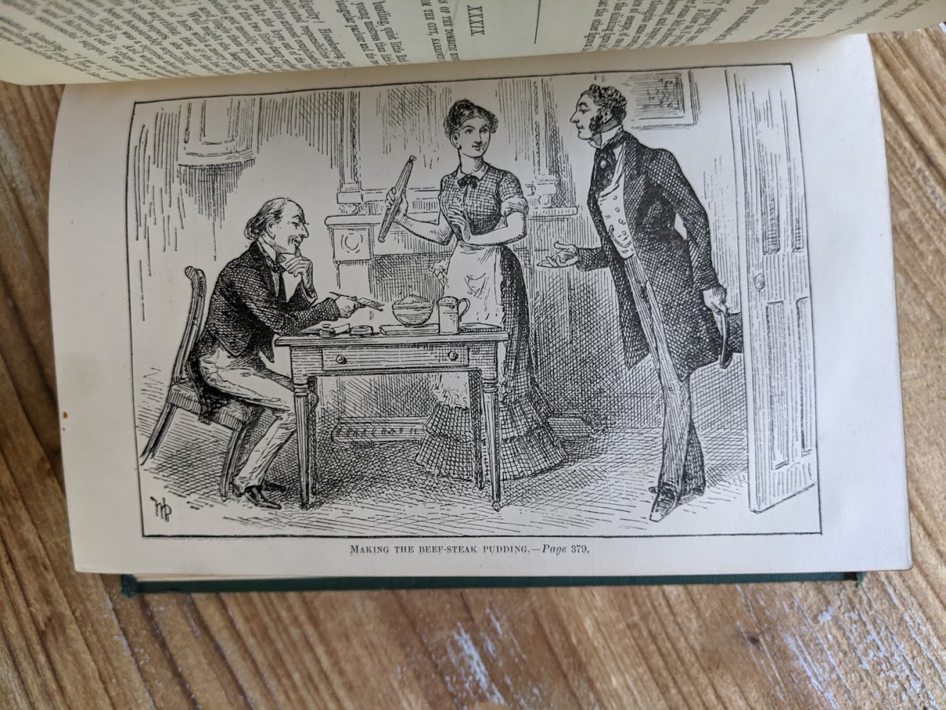 Making the Beef Steak Pudding -antiquarian copy of The Life and Adventures of Martin Chuzzlewit by Charles Dickens - Circa 1880's - undated