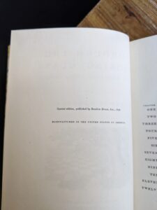 Copyright page inside a 1946 Through The Looking-Glass - Two Volumes - by Lewis Carroll. Published by Random House, New York - Special Edition